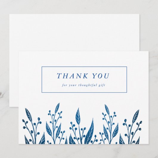 Elegant Navy Blue faux foil greenery Wedding Bedankkaart (Voorkant / Achterkant)