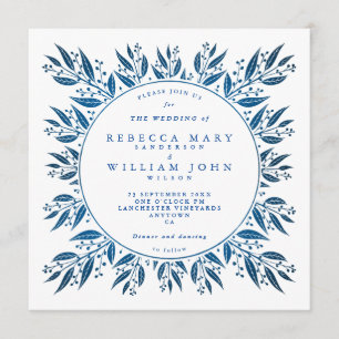 Elegant Navy Blue faux foil greenery Wedding Kaart