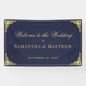 Elegant Navy Blue Faux Gold  bruiloft Welkom Spandoek (Horizontaal)