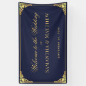 Elegant Navy Blue Faux Gold  bruiloft Welkom Spandoek (Verticaal)