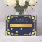 Elegant  Navy Blue Faux Gold Foil Bruiloft RSVP Kaartje