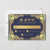 Elegant  Navy Blue Faux Gold Foil Bruiloft RSVP Kaartje (Voorkant)