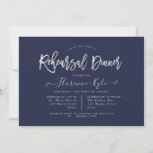 Elegant Navy Blue+Faux Silver Rehearsal Dinner Kaart (Voorkant)