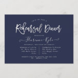 Elegant Navy Blue Faux Silver Rehearsal Dinner Kaart<br><div class="desc">Elegant en modern faux Silver handgeschreven script Rehearsal Dinner Invitations and Navy Blue,  een DIY achtergrondkleur.

Copyright © 2016-2019 Bombino Design.</div>