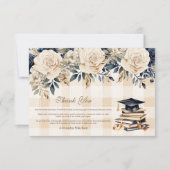 Elegant Navy Blue Floral Afstuderen Bedankkaart (Voorkant)