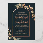 Elegant Navy Blue Floral Arch Folie Uitnodiging (Voorkant)