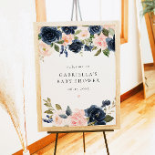 Elegant Navy Blue Floral Baby shower Welkom Poster