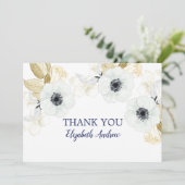 Elegant Navy Blue Floral Bat Mitzvah Bedankkaart (Staand voorkant)