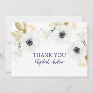 Elegant Navy Blue Floral Bat Mitzvah Bedankkaart