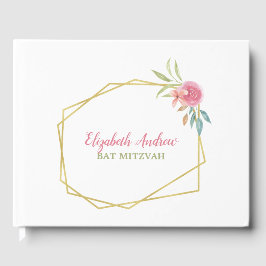 Elegant Navy Blue Floral Bat Mitzvah Gastenboek