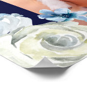 Elegant Navy Blue Floral Bat Mitzvah Welkom Poster (Hoek)