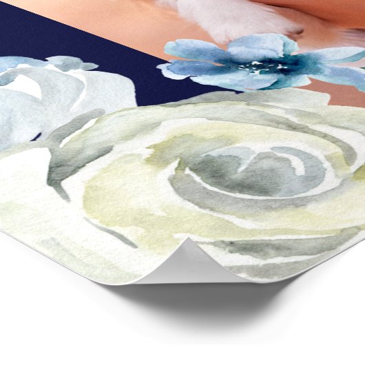 Elegant Navy Blue Floral Bat Mitzvah Welkom Poster (Hoek)