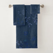 ELEGANT NAVY BLUE FLORAL BATHROOM TOWEL SET BAD HANDDOEK (Insitu)