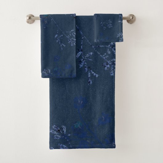 ELEGANT NAVY BLUE FLORAL BATHROOM TOWEL SET BAD HANDDOEK (Insitu)