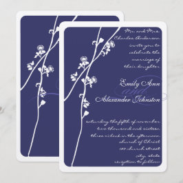 Elegant Navy Blue Floral Branch Wedding Kaart