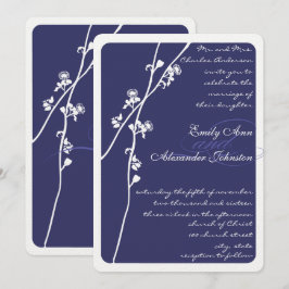 Elegant Navy Blue Floral Branch Wedding Kaart