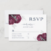 Elegant Navy Blue Floral Burgundy Peonies Wedding RSVP Kaartje (Voorkant)