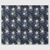 Elegant Navy Blue Floral Cadeaupapier (Vlak)