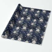 Elegant Navy Blue Floral Cadeaupapier (Uitgerold)