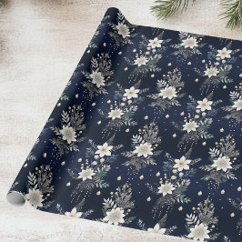 Elegant Navy Blue Floral Cadeaupapier