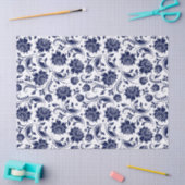 Elegant Navy Blue Floral Damaswitwerende achtergro Tissuepapier (Craft)