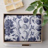 Elegant Navy Blue Floral Damaswitwerende achtergro Tissuepapier (Geschenk)