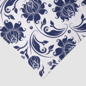 Elegant Navy Blue Floral Damaswitwerende achtergro Tissuepapier (Detail)