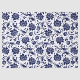 Elegant Navy Blue Floral Damaswitwerende achtergro Tissuepapier