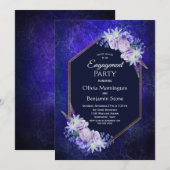 Elegant Navy Blue Floral Engagement Party Kaart (Voorkant / Achterkant)