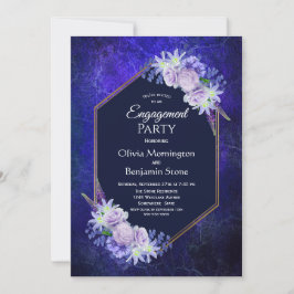 Elegant Navy Blue Floral Engagement Party Kaart