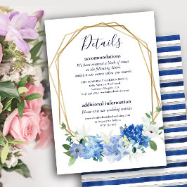 Elegant Navy Blue Floral Foliage Modern Wedding Informatiekaartje