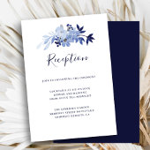 Elegant Navy Blue Floral Foliage Weddenschap Recep Informatiekaartje