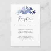 Elegant Navy Blue Floral Foliage Weddenschap Recep Informatiekaartje (Voorkant)