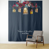 Elegant Navy Blue Floral foto's bruiloft Wandkleed (In situ)