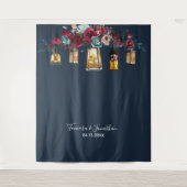 Elegant Navy Blue Floral foto's bruiloft Wandkleed (Voorkant)