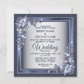Elegant Navy Blue Floral Framed Silver Wedding Kaart (Voorkant)