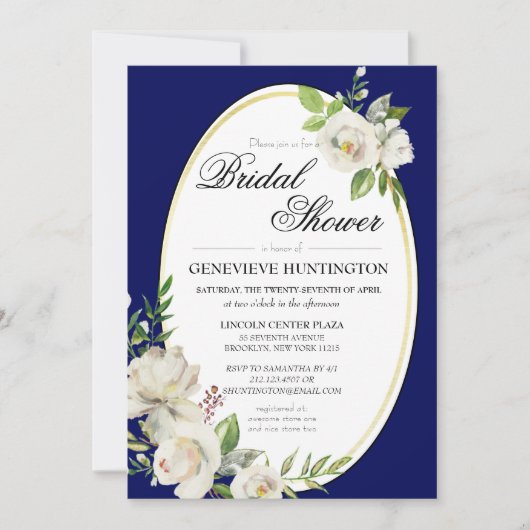 Elegant Navy Blue Floral Gold Vrijgezellenfeest Kaart (Voorkant)