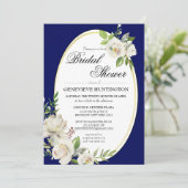 Elegant Navy Blue Floral Gold Vrijgezellenfeest Kaart (Staand voorkant)