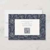 Elegant Navy Blue Floral Line Art Wedding RSVP Kaartje (Achterkant)
