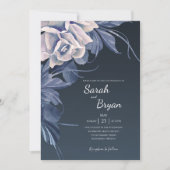 Elegant Navy Blue Floral Modern Bold Boho Wedding Kaart (Voorkant)