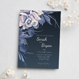 Elegant Navy Blue Floral Modern Bold Boho Wedding Kaart