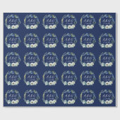 Elegant Navy Blue Floral Monogram Winter Weddensch Cadeaupapier (Vlak)
