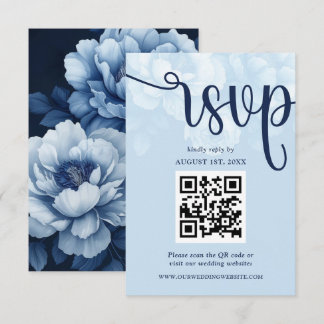 Elegant Navy Blue Floral Peony RSVP Kaartje