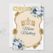 Elegant Navy Blue Floral Princess Quinceañera Kaart (Achterkant)