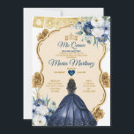 Elegant Navy Blue Floral Princess Quinceañera Kaart<br><div class="desc">Elegant Navy Blue Bloemen Prinses Quinceañera Uitnodiging Mis Quince 15 Anos,  16e Verjaardag Vlinder.</div>