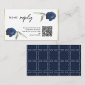 Elegant Navy Blue Floral Roos Wedding RSVP Informatiekaartje (Voorkant / Achterkant)