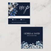 Elegant Navy Blue Floral RSVP Notitiekaartje (Voorkant / Achterkant)