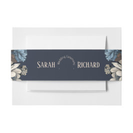 Elegant Navy Blue Floral Rustic Wildflower Wedding Uitnodigingen Wikkel