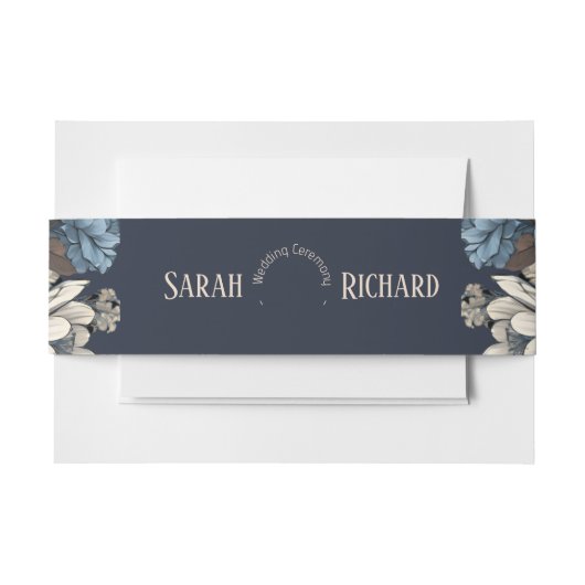 Elegant Navy Blue Floral Rustic Wildflower Wedding Uitnodigingen Wikkel (Voorkant Voorbeeld)