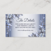 Elegant Navy Blue Floral Silver Wedding Detail Informatiekaartje (Voorkant)